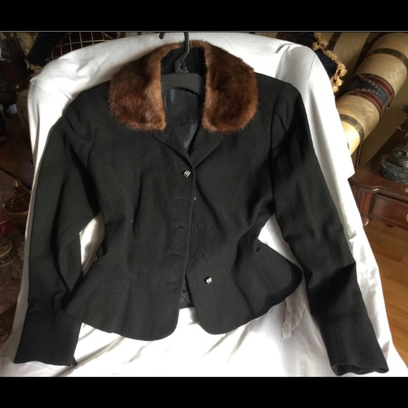Vintage MINK FUR Collar PEPLUM JACKET S/M - Picture 3 of 15